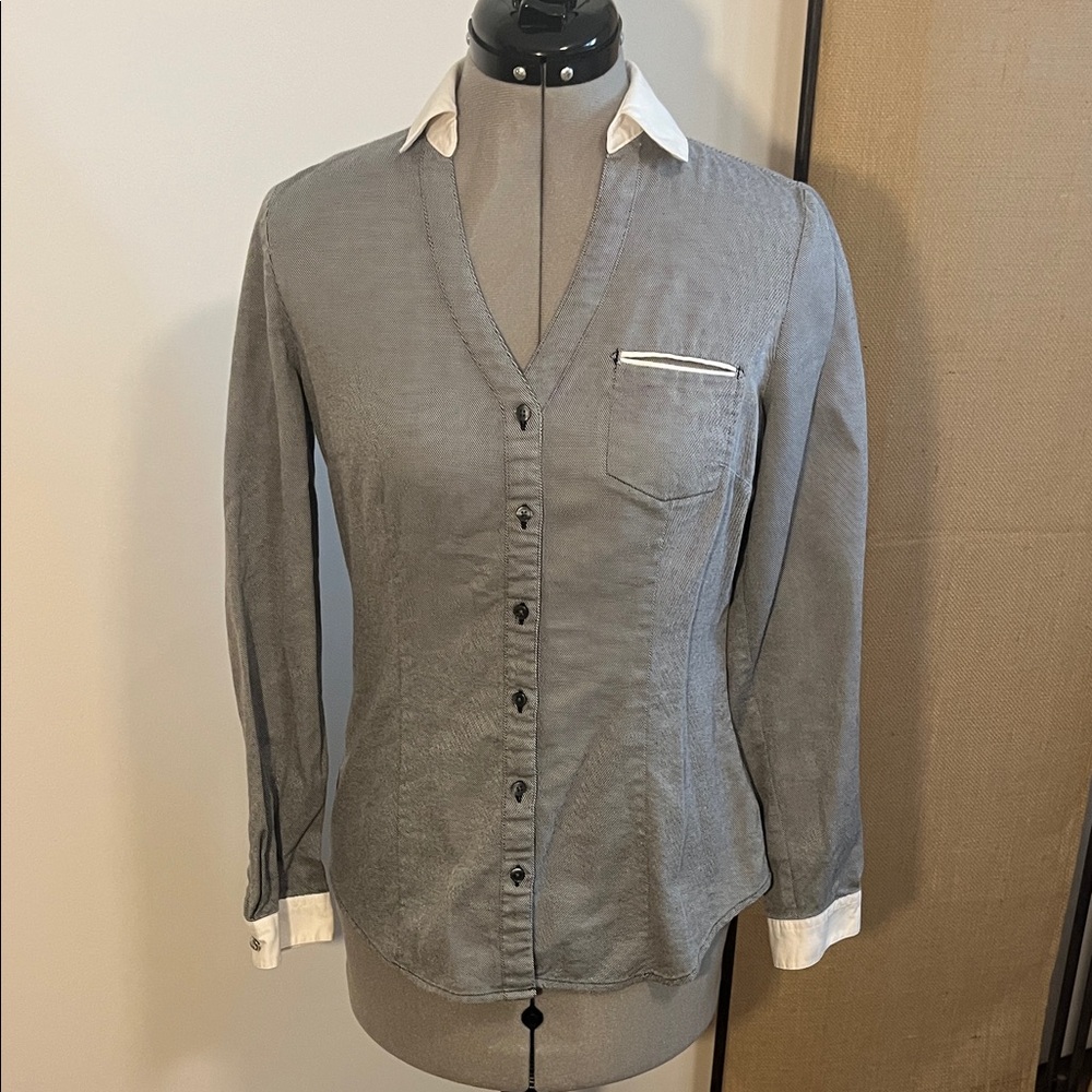 Express Gray Button Down Shirt with White Accents